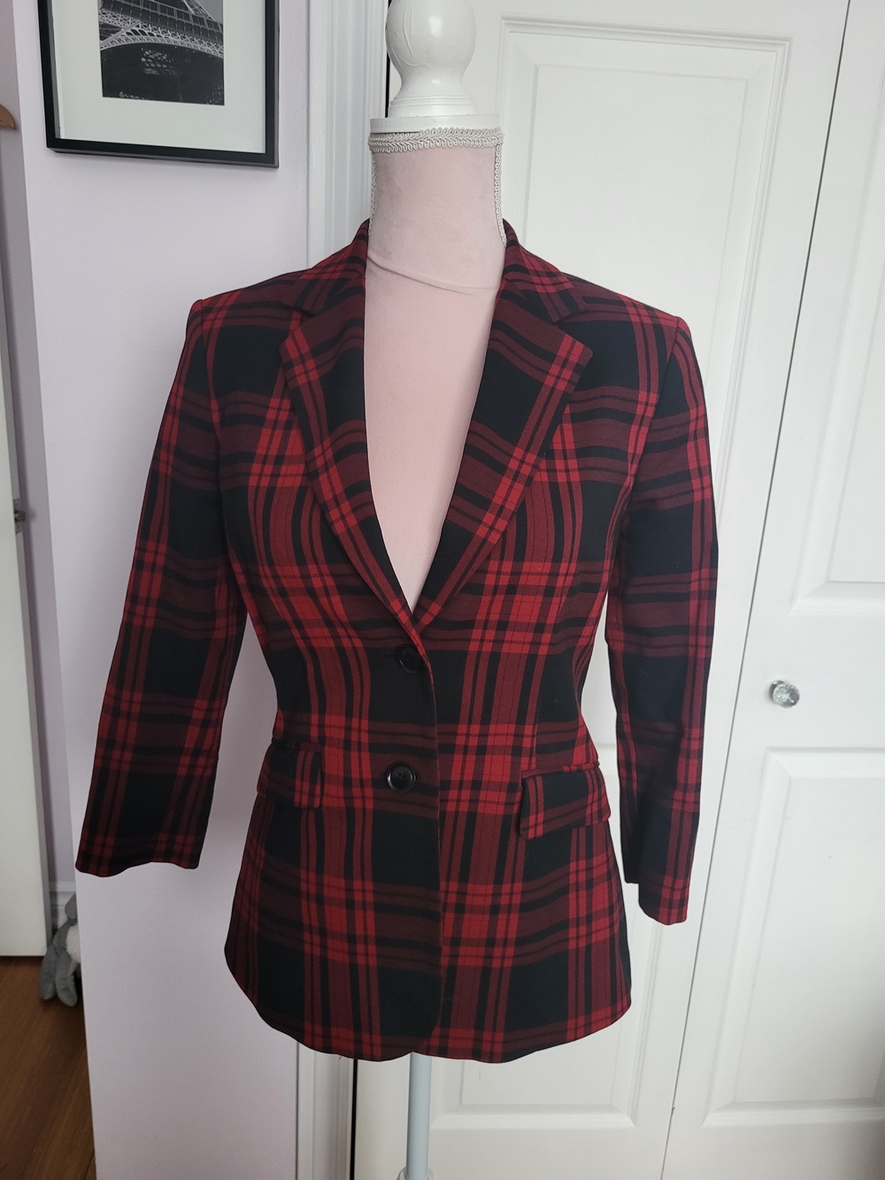 Le Chateau Women’s Red Plaid Tailored Blazer sz S
